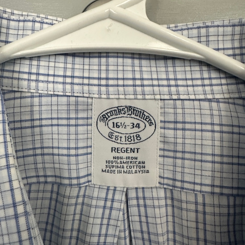 Brooks Brothers White Dress Shirt with Blue Windowpane Check
